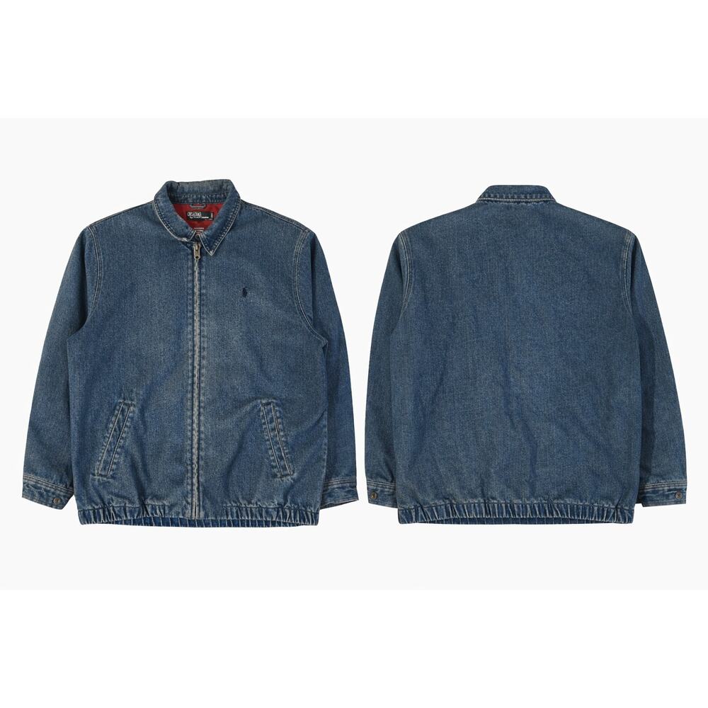 VTG Polo Ralph Lauren Denim Bomber Jacket Men’s Blue Fleece Lined 90s Rare